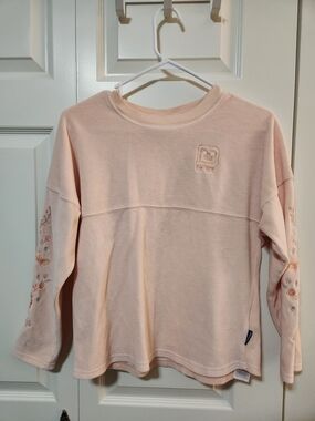 Disney Girls Light Peach Crewneck Sweatshirt W/Embroidered Sleeves Sprit Jersey